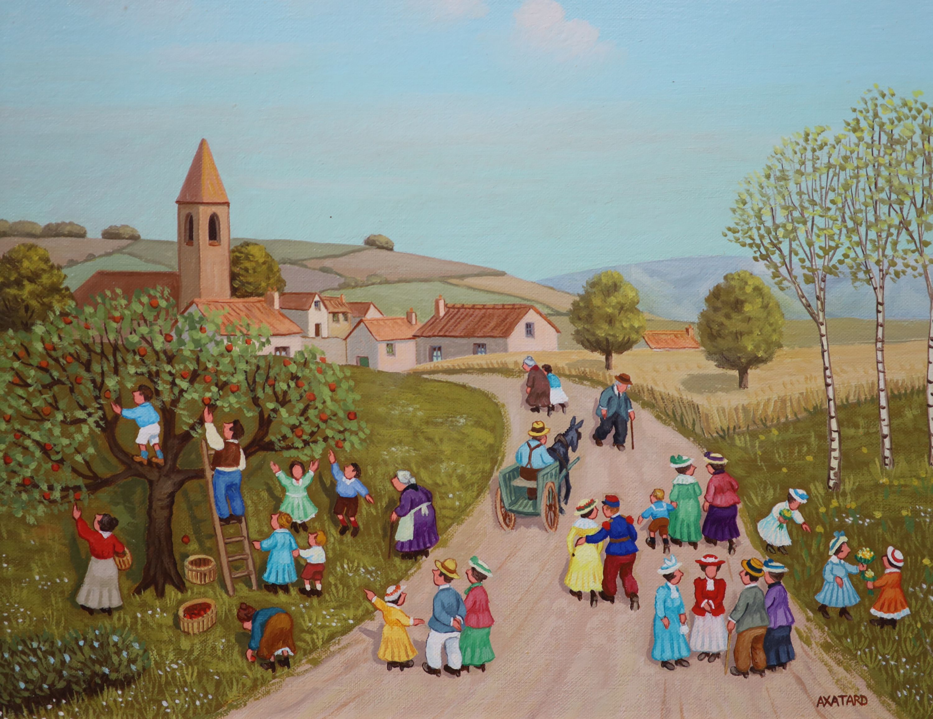 Jean Axatard (b.1931), Saturday Morning Skaters & The Fruit Pickers, Oil on canvas, 21 x 25cm.
